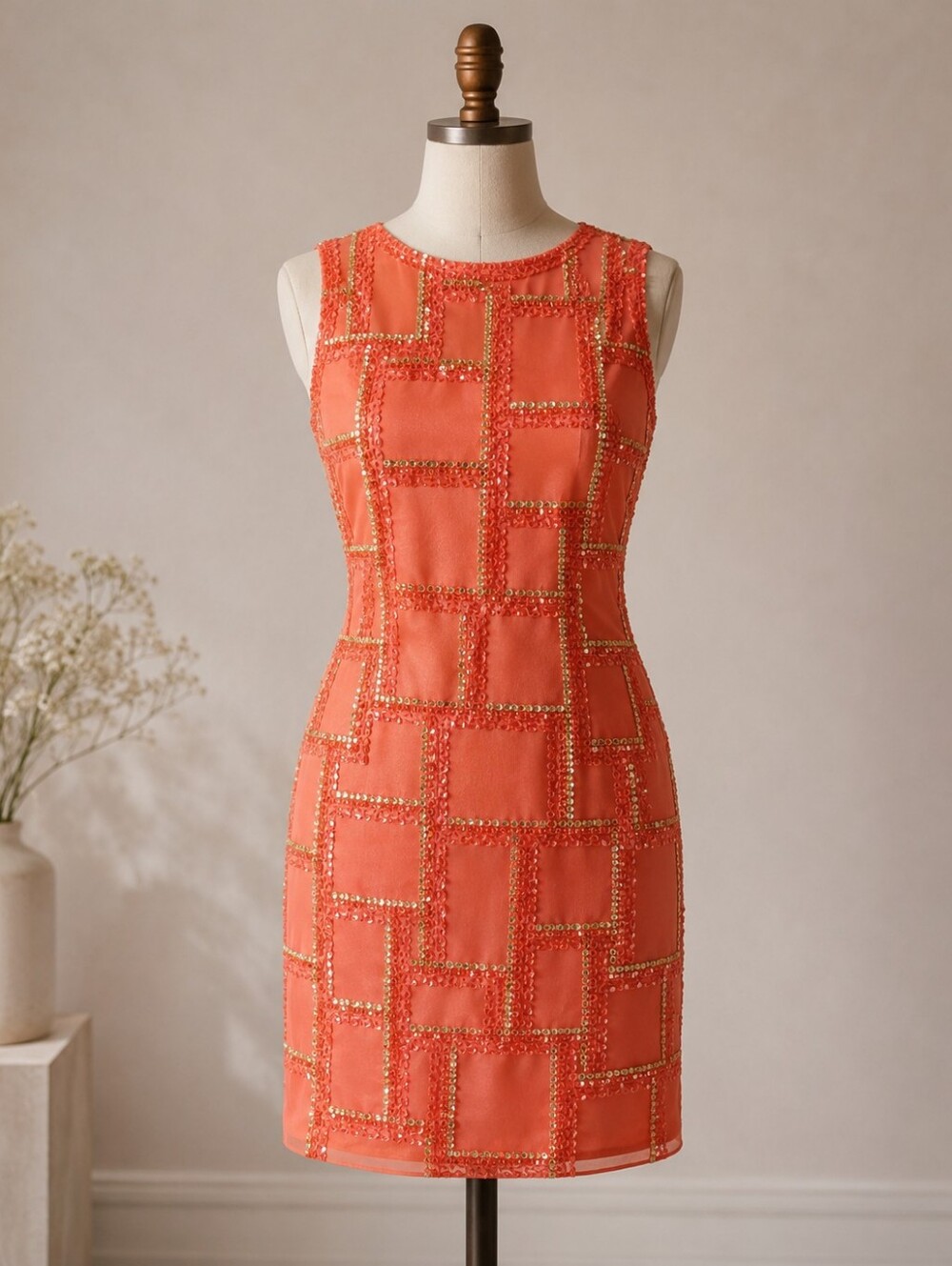 NWT Shail K Couture Handmade Beaded Sequin Dress 0 Coral Luxury Evening Rare